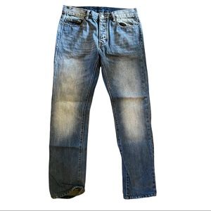 MNML Button Fly Slim Straight Jeans Men 32 Washed Blue 100% Cotton Streetwear